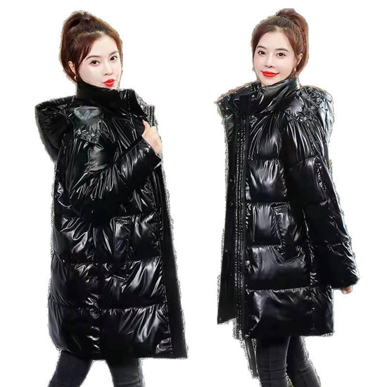 Womens Mid-Length Plus-Size Loose Cotton Padded Jacket In Korean Style