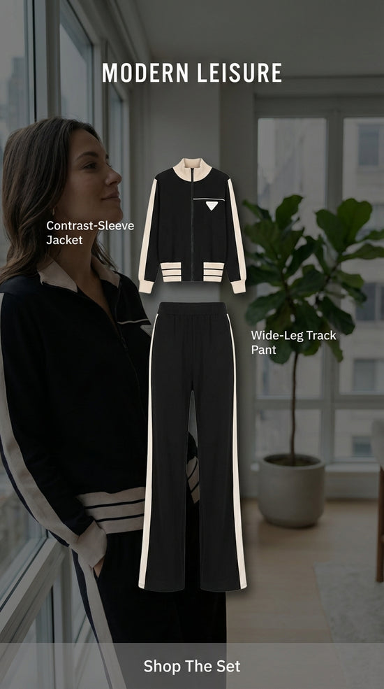 Athletic Contrast-color Long-sleeve Jacket & Pants Set