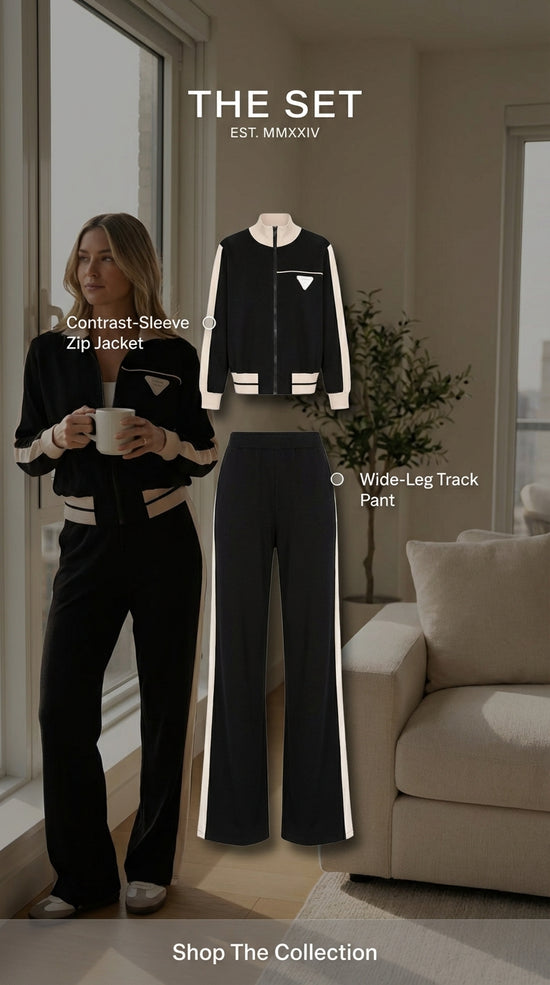 Athletic Contrast-color Long-sleeve Jacket & Pants Set