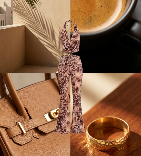 Sexy Scooped-neck Leopard-print Tank Top With High-waisted Flared Pants