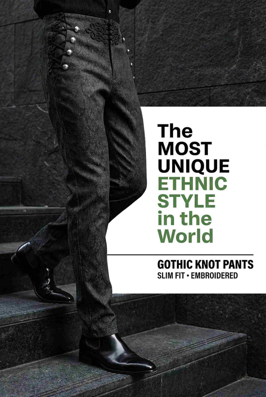 Fashionable Embroidered Chinese Knot Ethnic-Style Gothic Mens Pants