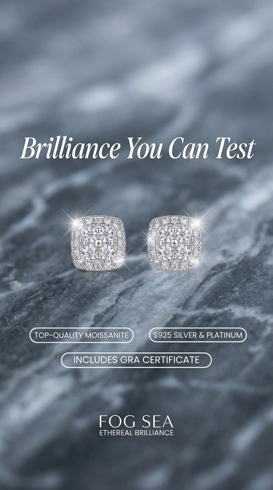 Fog Sea Earrings Set With Top-quality Moissanite S925 Silver And Platinum-plated Stud
