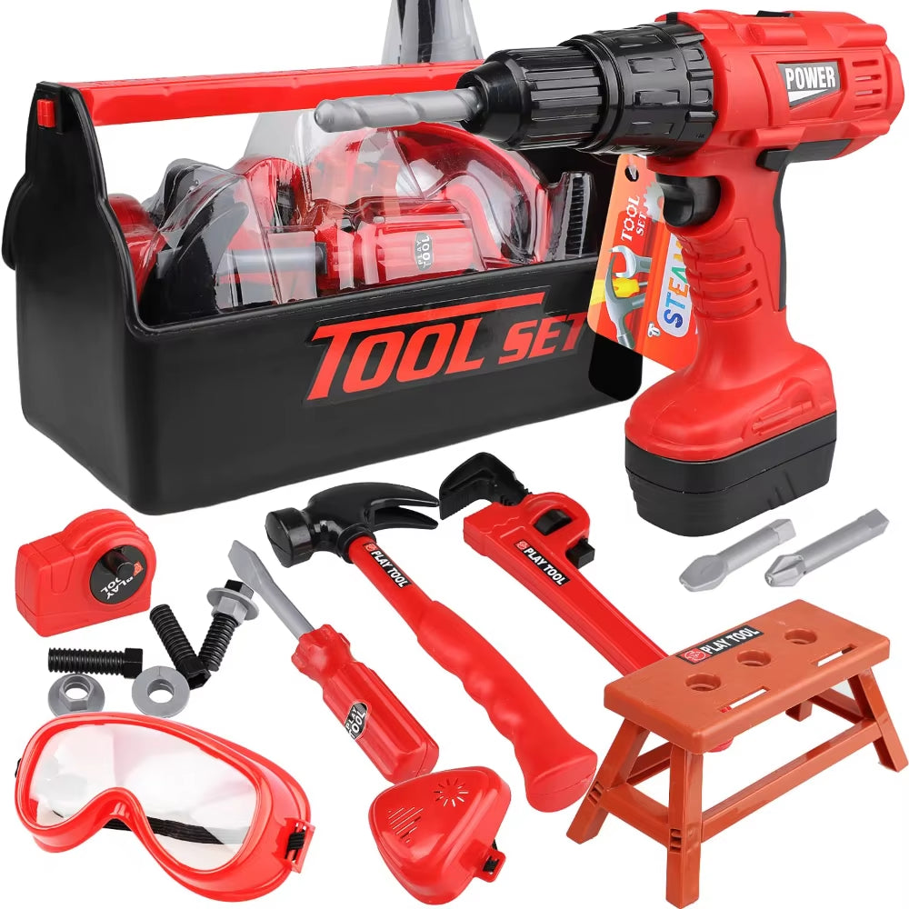 Children'S Tool Set with Electric Toy Drill Kids Power Construction Toy Pretend Play Toy Tools Kit for Toddler Boys Girls Child