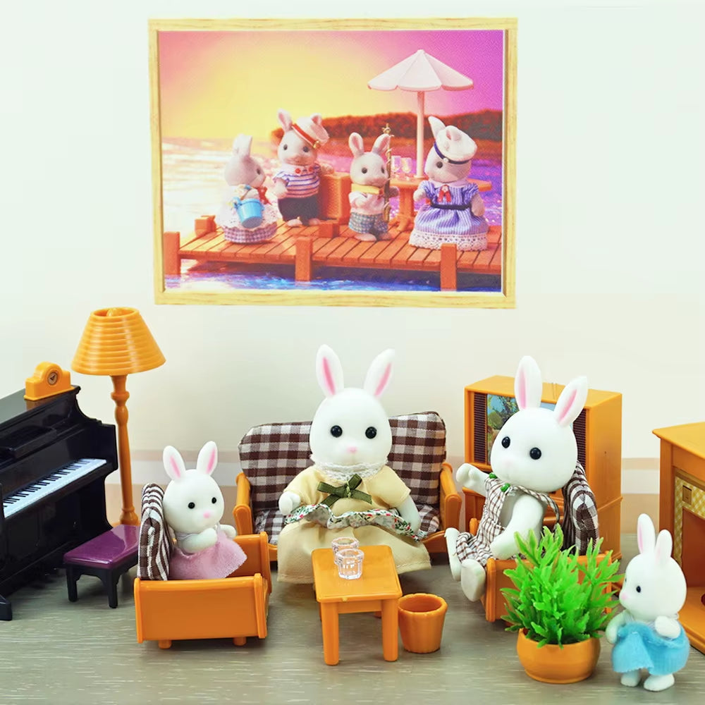 Simulation Forest Reindeer Family Doll Dollhouse Figures Furniture Set DIY Playset Play House Girls Toys Accessories Xmas Gifts