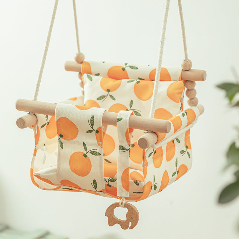 Cotton Canvas Baby Swing Chair Hanging Swing Indoor Outdoor Safety Baby Children'S Toy Wooden Seat with Cushion Baby Room Decor