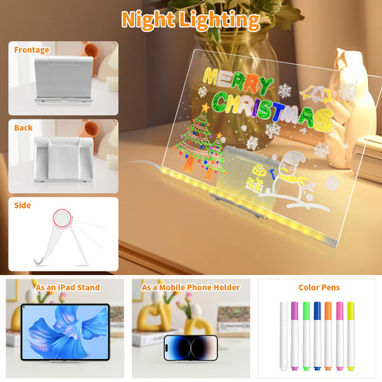 LED Acrylic Drawing Board DIY Erasable Luminous With Stand USB Plug