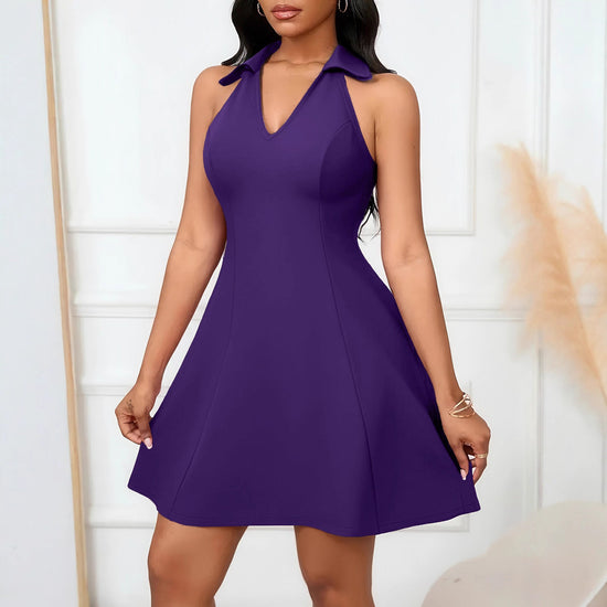 Off-shoulder V-neck Belted Cropped Womens Dress