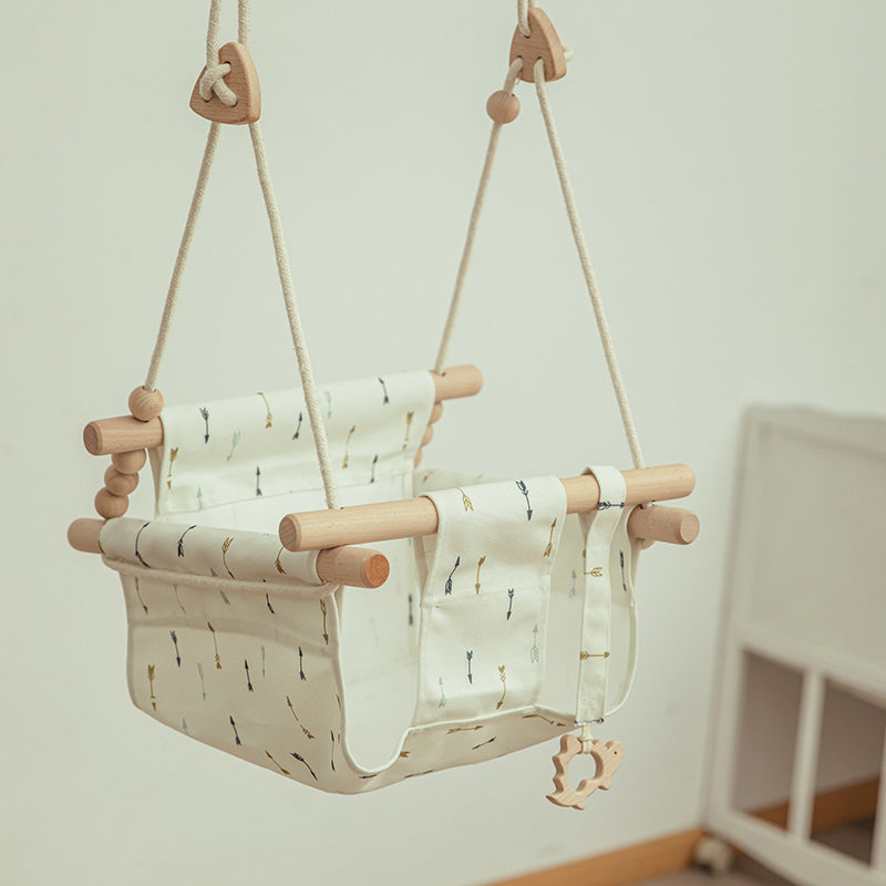 Cotton Canvas Baby Swing Chair Hanging Swing Indoor Outdoor Safety Baby Children'S Toy Wooden Seat with Cushion Baby Room Decor
