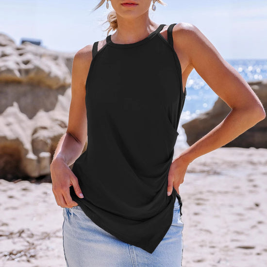 Womens Solid-Color Versatile Slim-Fit Sleeveless Tank Top