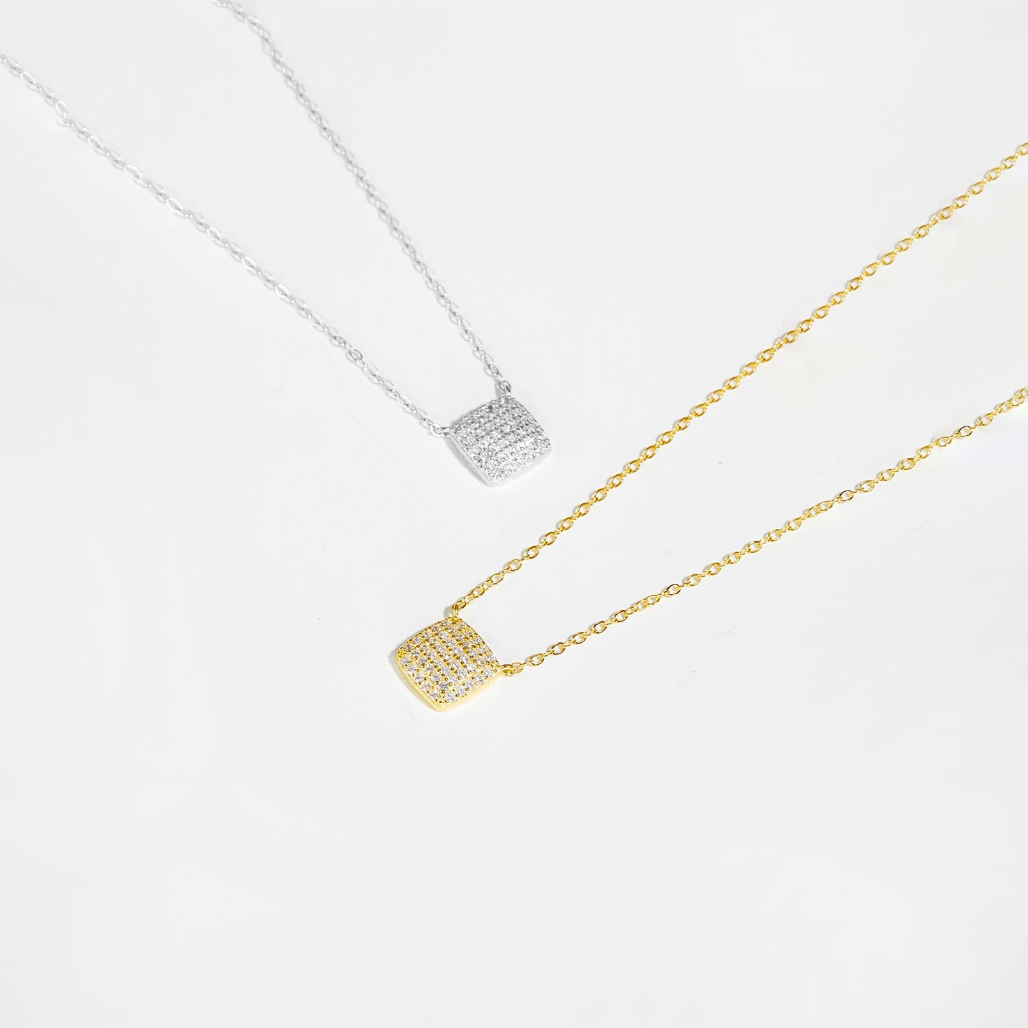 S925 Sterling Silver Square Stone Full Pave Pendant Necklace