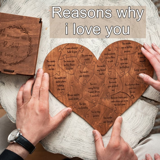Reasons Why I Love You Wooden Heart Jigsaw Puzzle Valentine&