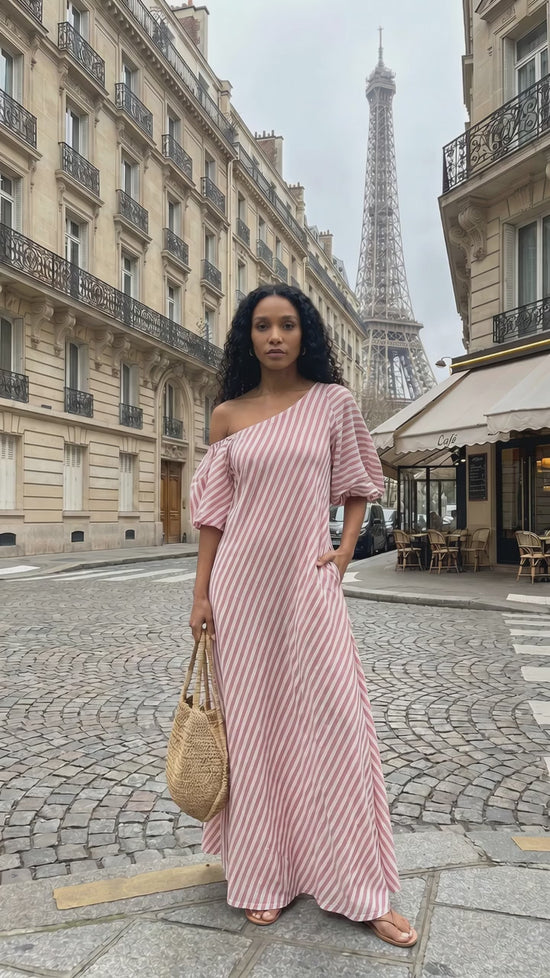 Striped Print Off-Shoulder Dress